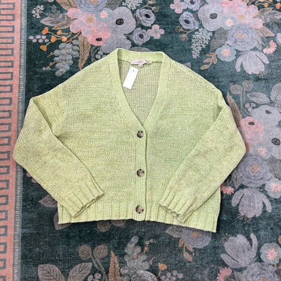 NWT Loft Sweater Womens Small Lime Green Marled Knit Cardigan Cropped Button Up - Picture 10 of 13
